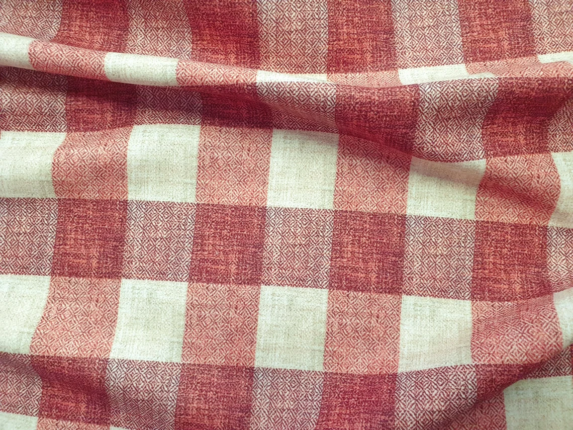 Brick Red Color Gingham Check Fabric