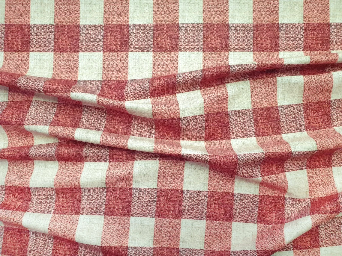 Brick Red Color Gingham Check Fabric