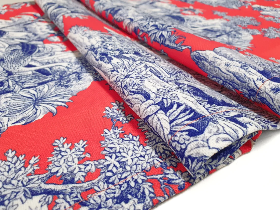 Living Coral Toile De Jouy Print Table Runner