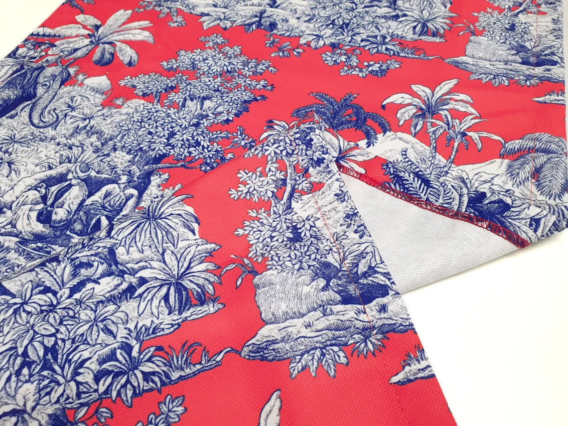 Living Coral Toile De Jouy Print Table Runner