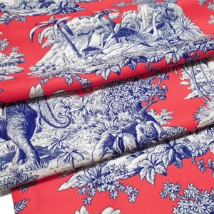 Living Coral Toile De Jouy Print Table Runner