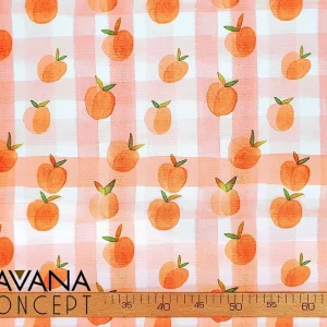 Watercolor Apricots Gingham Fabric