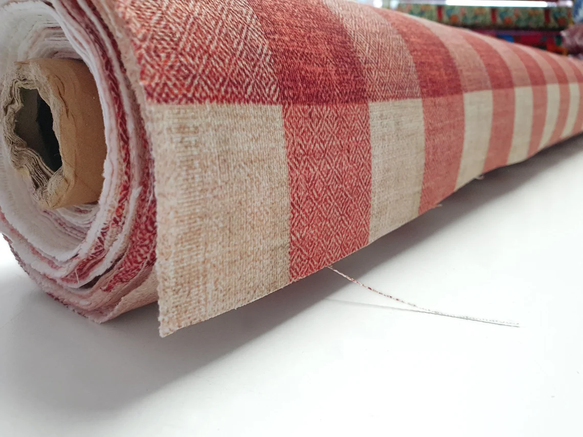 Brick Red Color Gingham Check Fabric