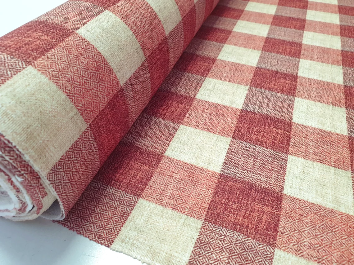 Brick Red Color Gingham Check Fabric