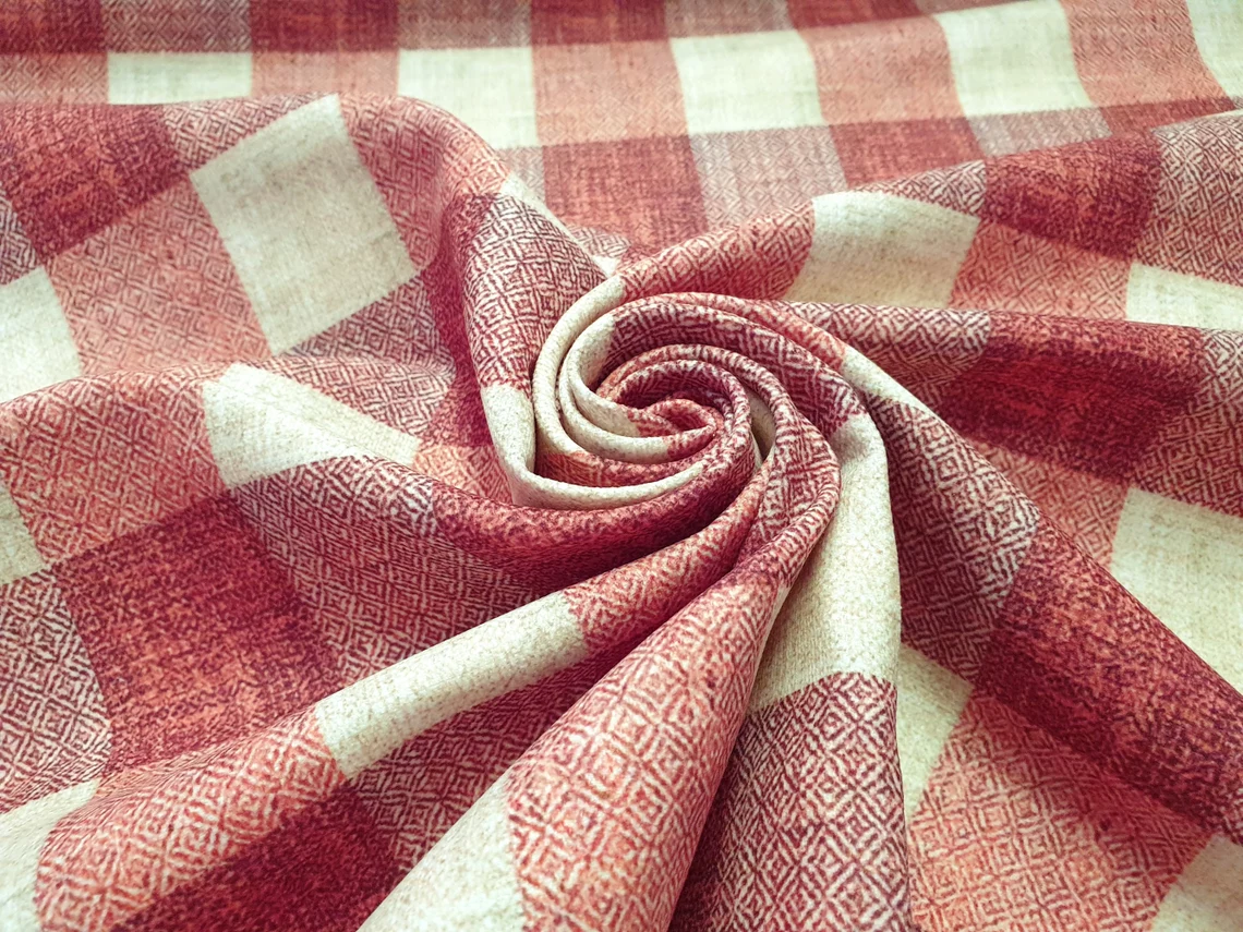 Brick Red Color Gingham Check Fabric