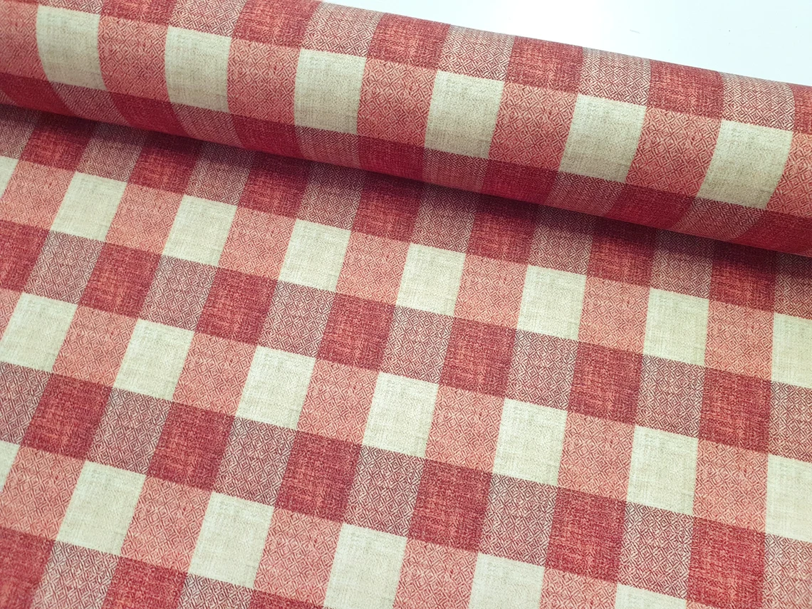 Brick Red Color Gingham Check Fabric