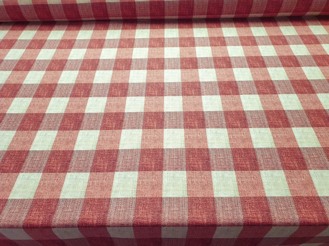 Brick Red Color Gingham Check Fabric