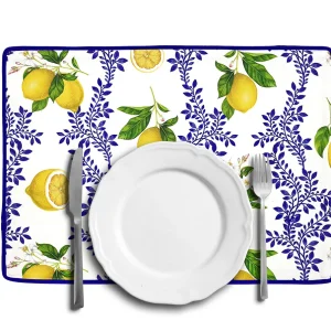 Italian Majolica Floral Lemon Fruit Fabric Placemat