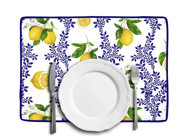 Italian Majolica Floral Lemon Fruit Fabric Placemat