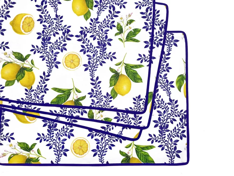 Italian Majolica Floral Lemon Fruit Fabric Placemat