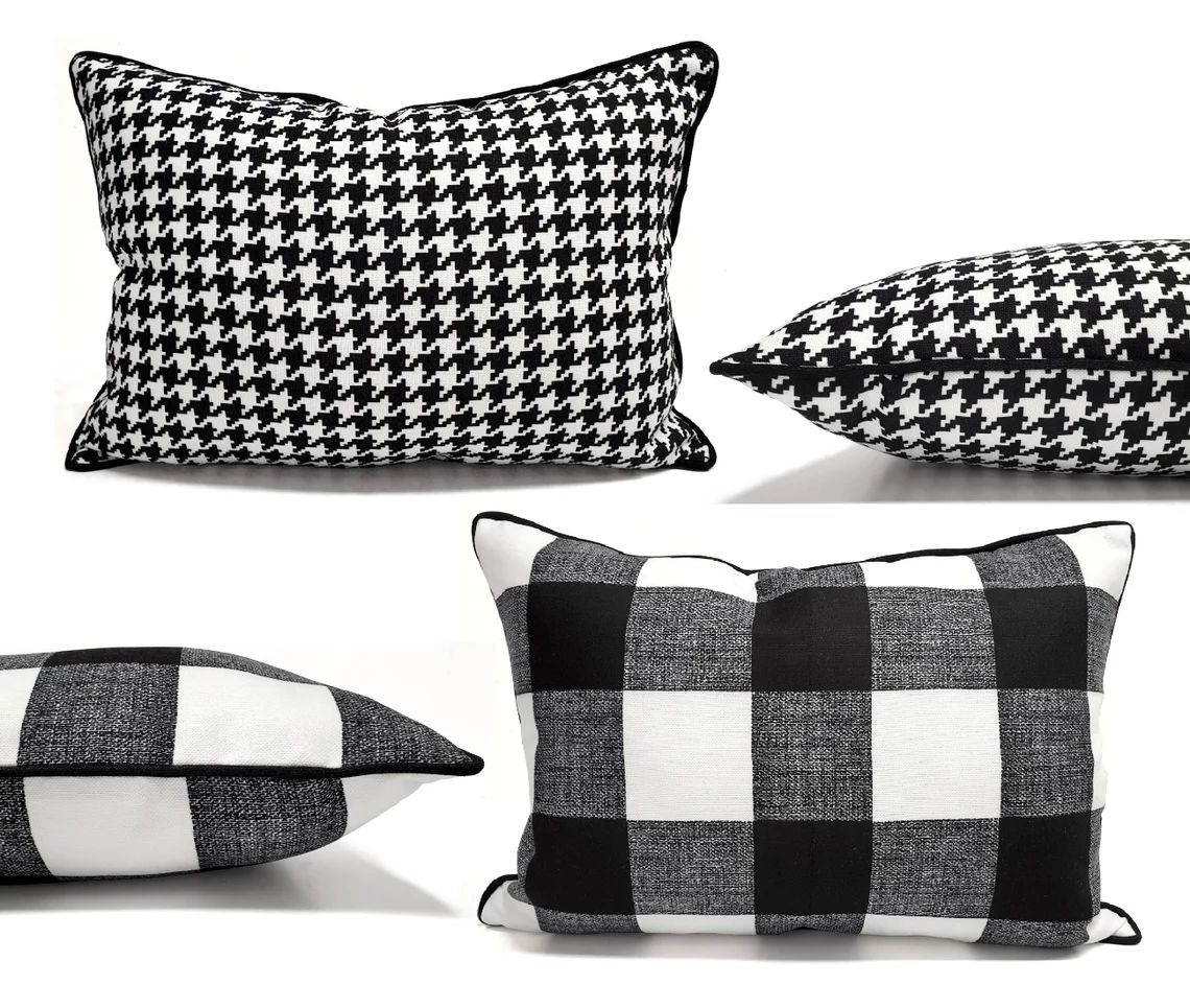 Black and White Pillow Covers, Houndstooth and Gingham