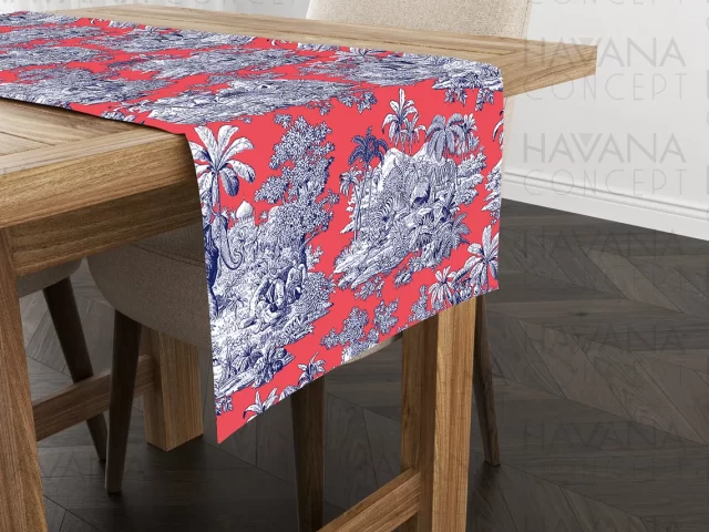 Living Coral Toile De Jouy Print Table Runner