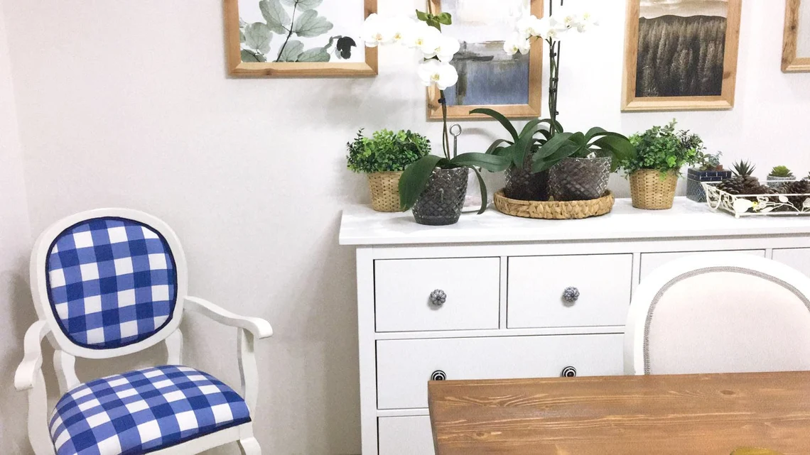 Blue White Gingham Fabric by the Yard