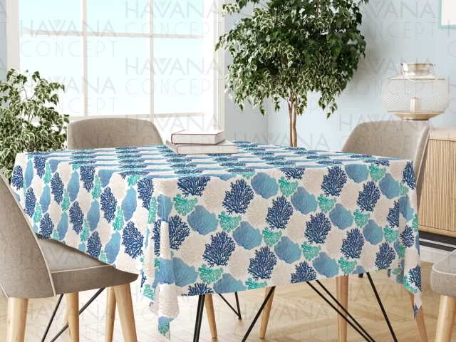 Blue Coral Reefs on White Table Linen