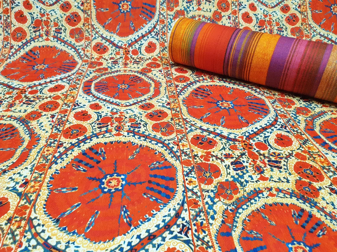 Vintage Boho Kilim Fabric by the Yard