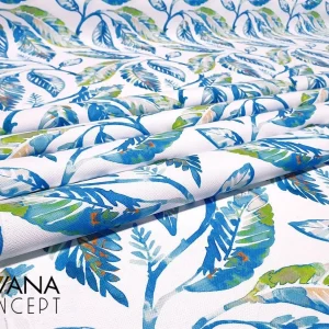 Blue Watercolor Leaves Fabric