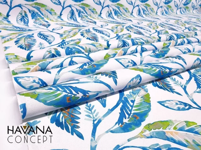 Blue Watercolor Leaves Fabric