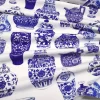 Bleu Blanc Porcelain Vases Fabric