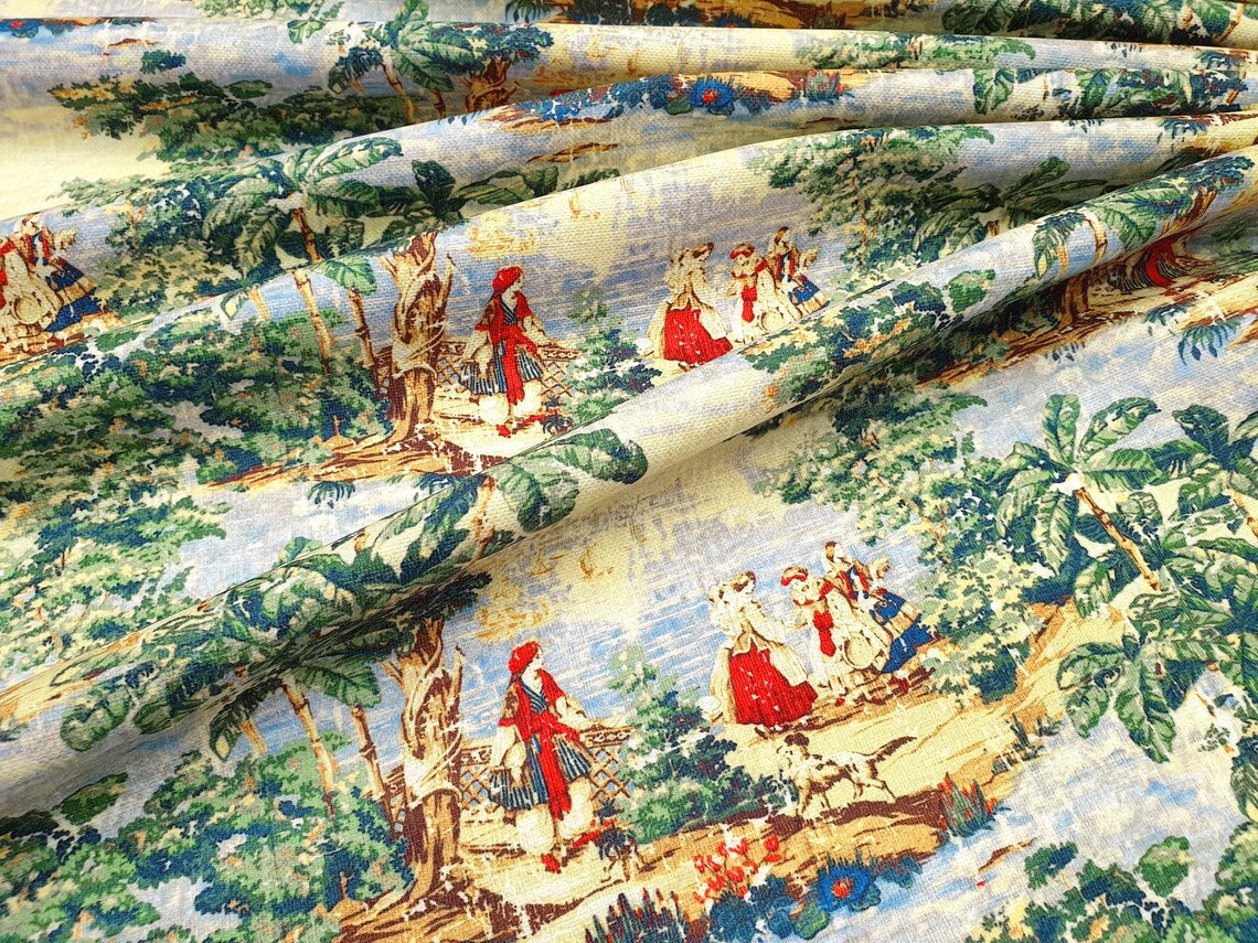 Antique French Toile de Jouy Fabric by the Yard