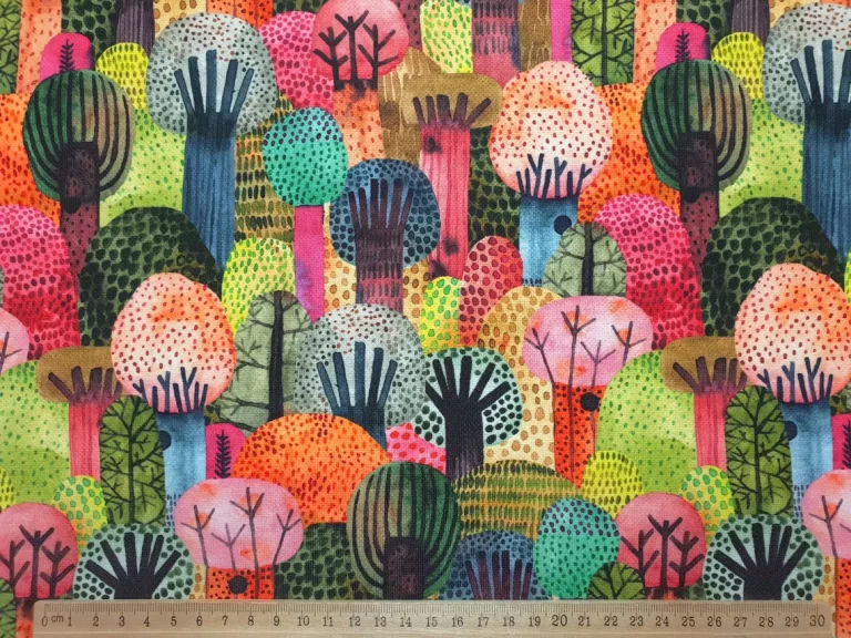 Colorful Watercolor Forest Fabric