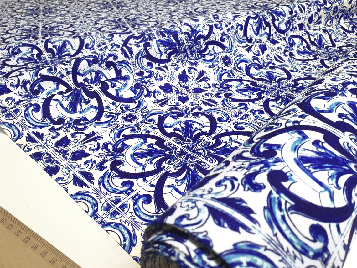 Italian Majolica Print Upholstery Fabric by the Yard