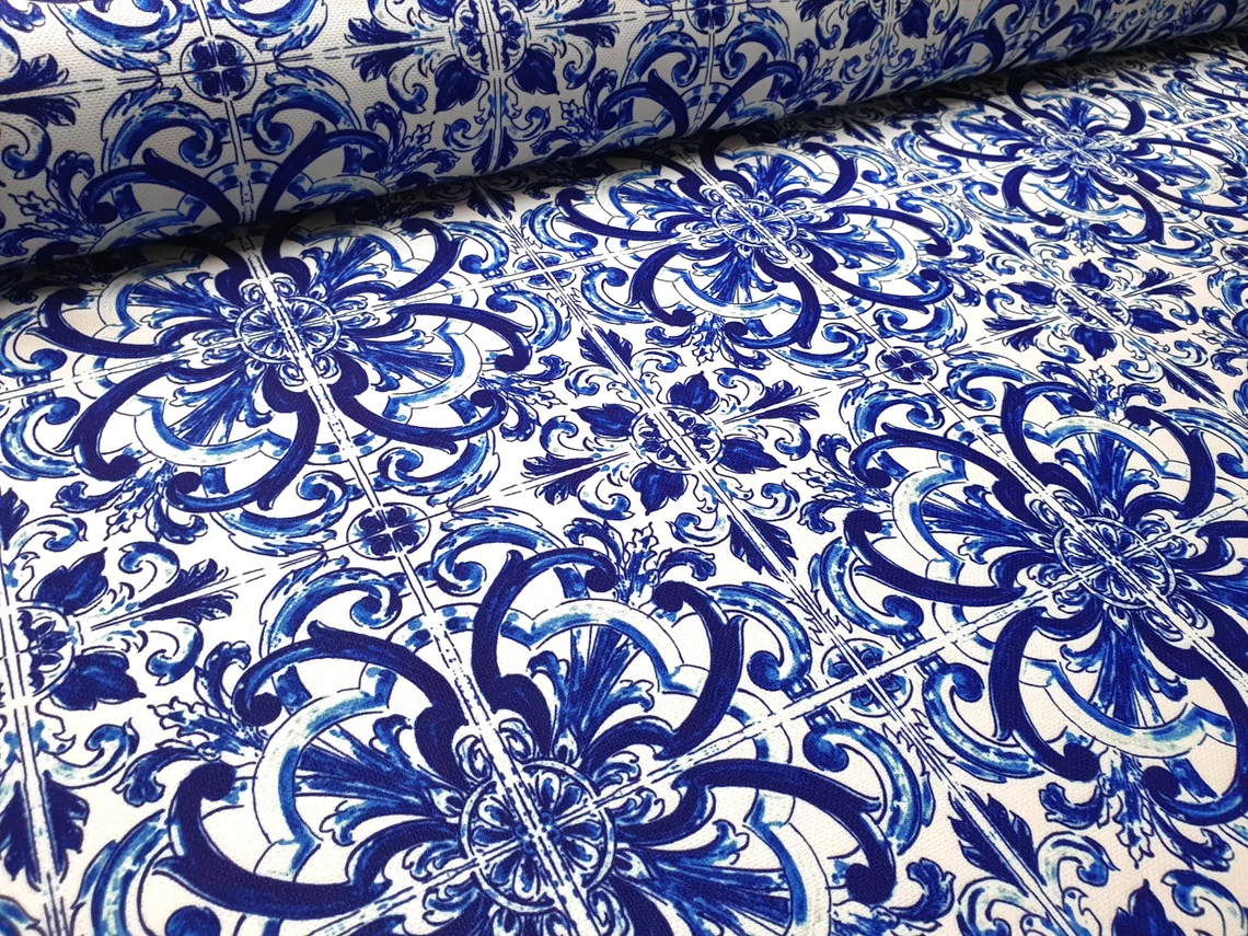 Italian Majolica Print Upholstery Fabric by the Yard
