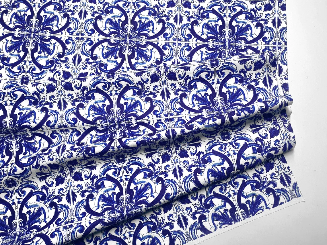 Italian Majolica Print Upholstery Fabric by the Yard