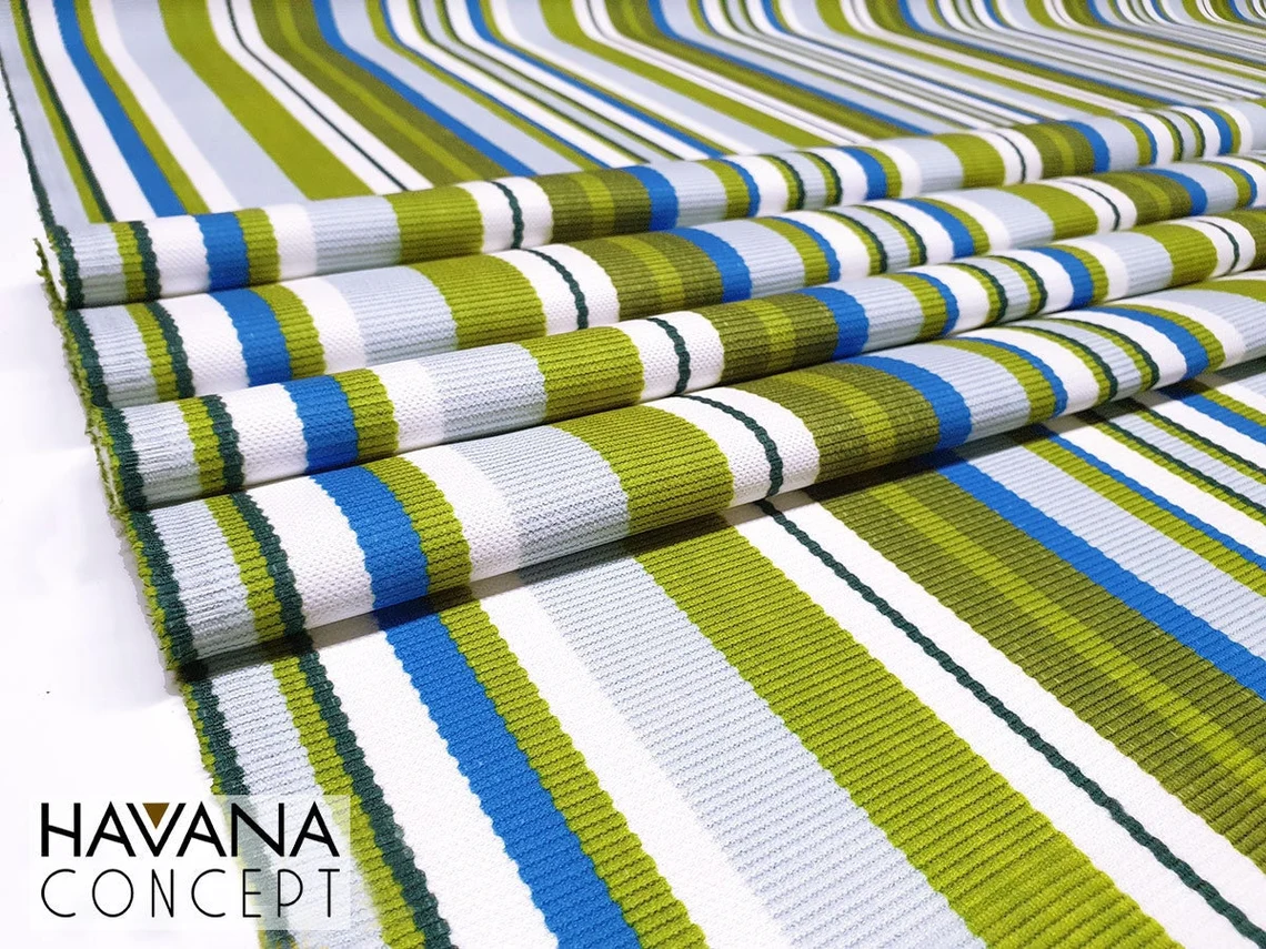 Vintage Blue Green Striped Fabric