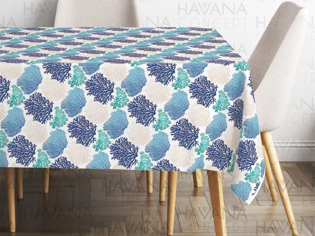 Blue Coral Reefs on White Table Linen