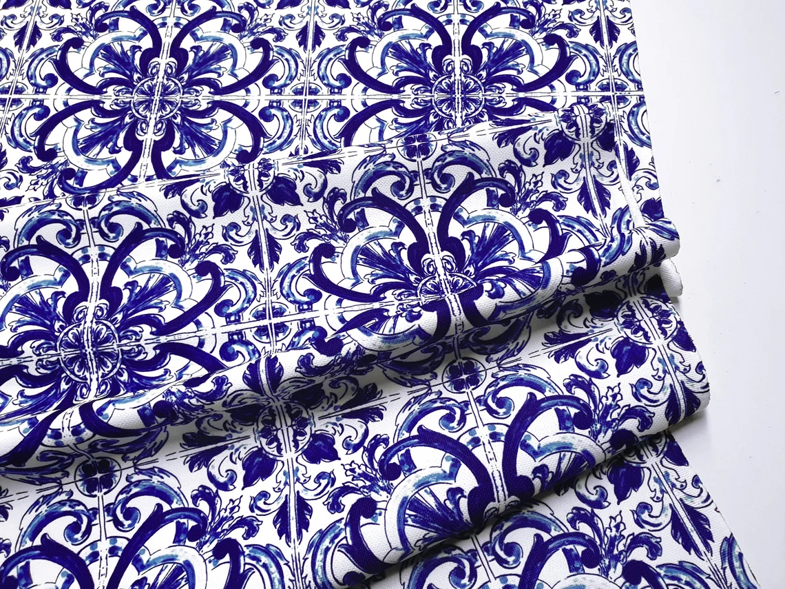 Italian Majolica Print Upholstery Fabric by the Yard