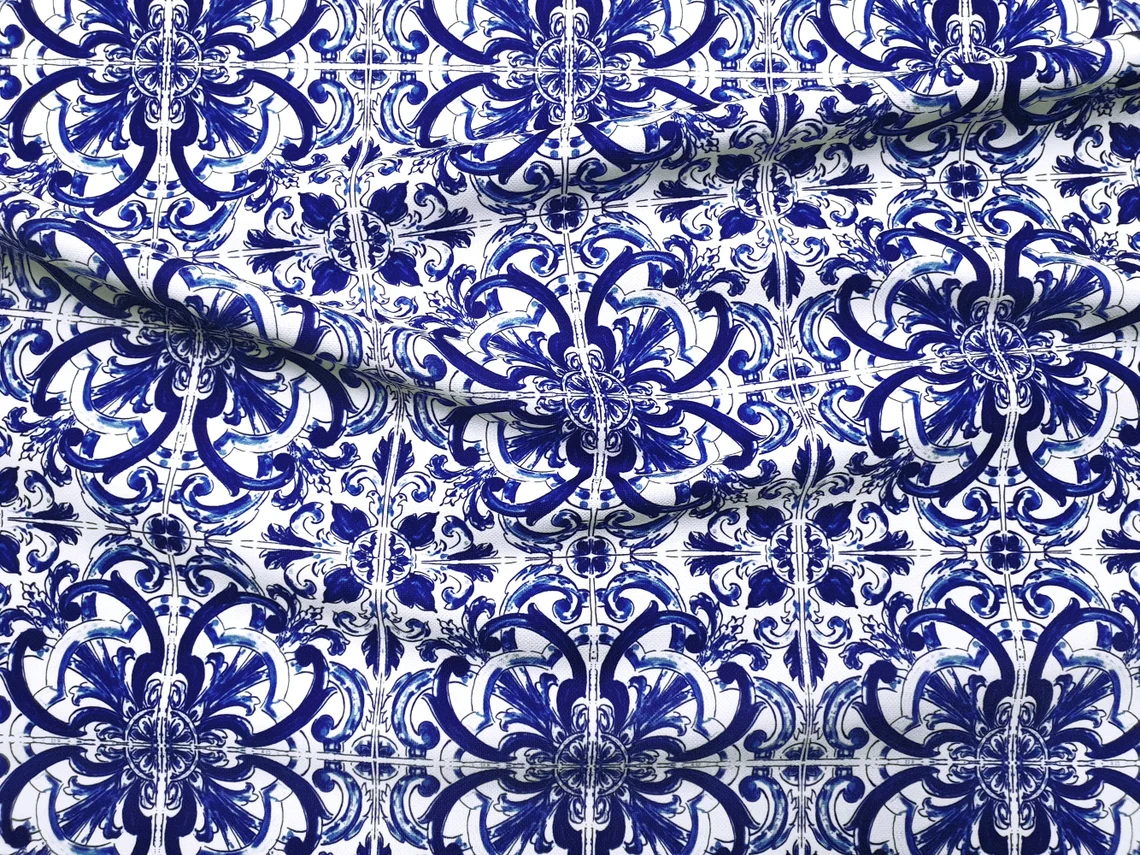 Italian Majolica Print Upholstery Fabric by the Yard