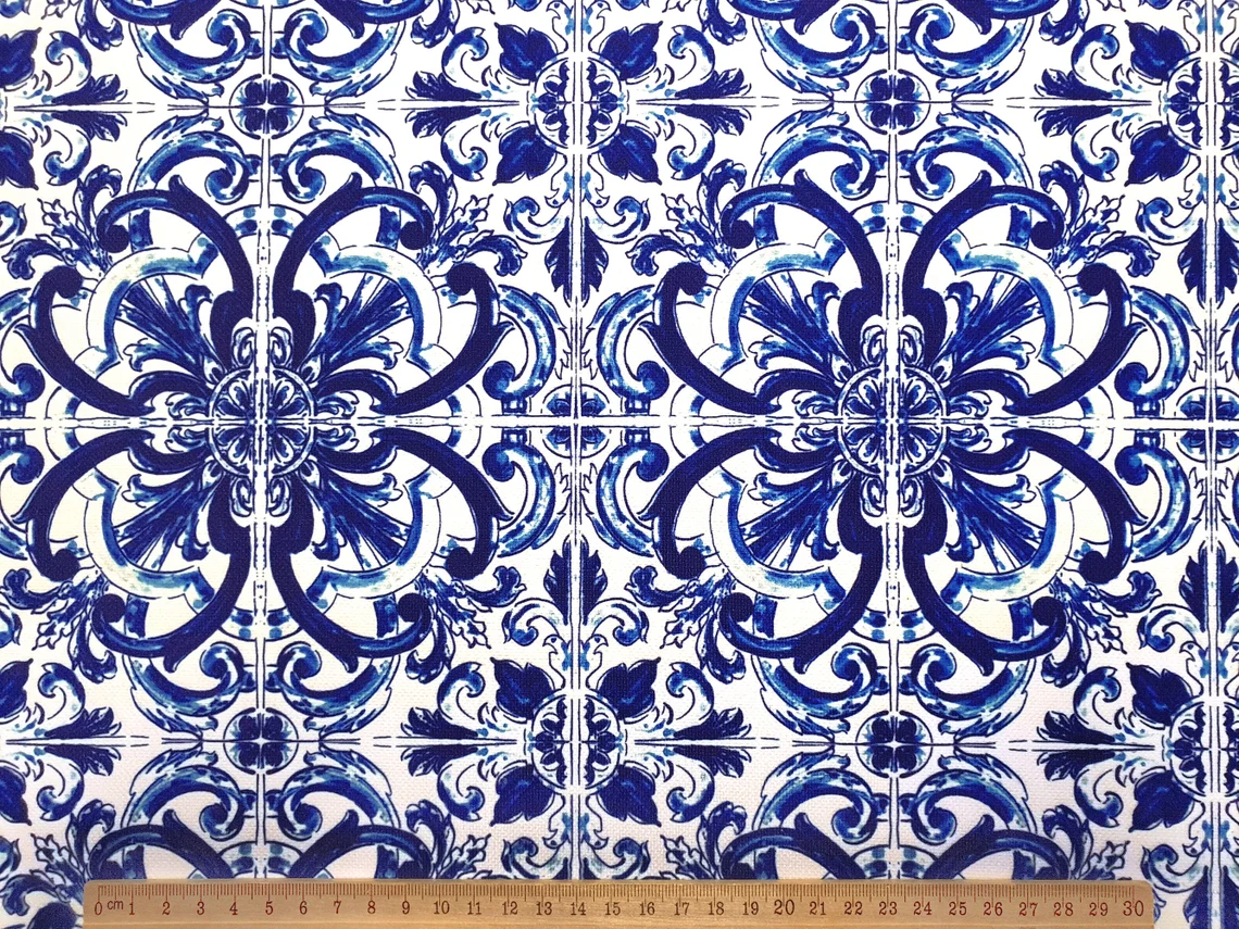 Italian Majolica Print Upholstery Fabric by the Yard