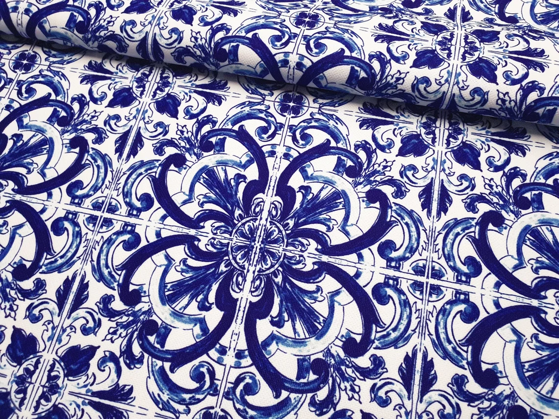 Italian Majolica Print Upholstery Fabric by the Yard