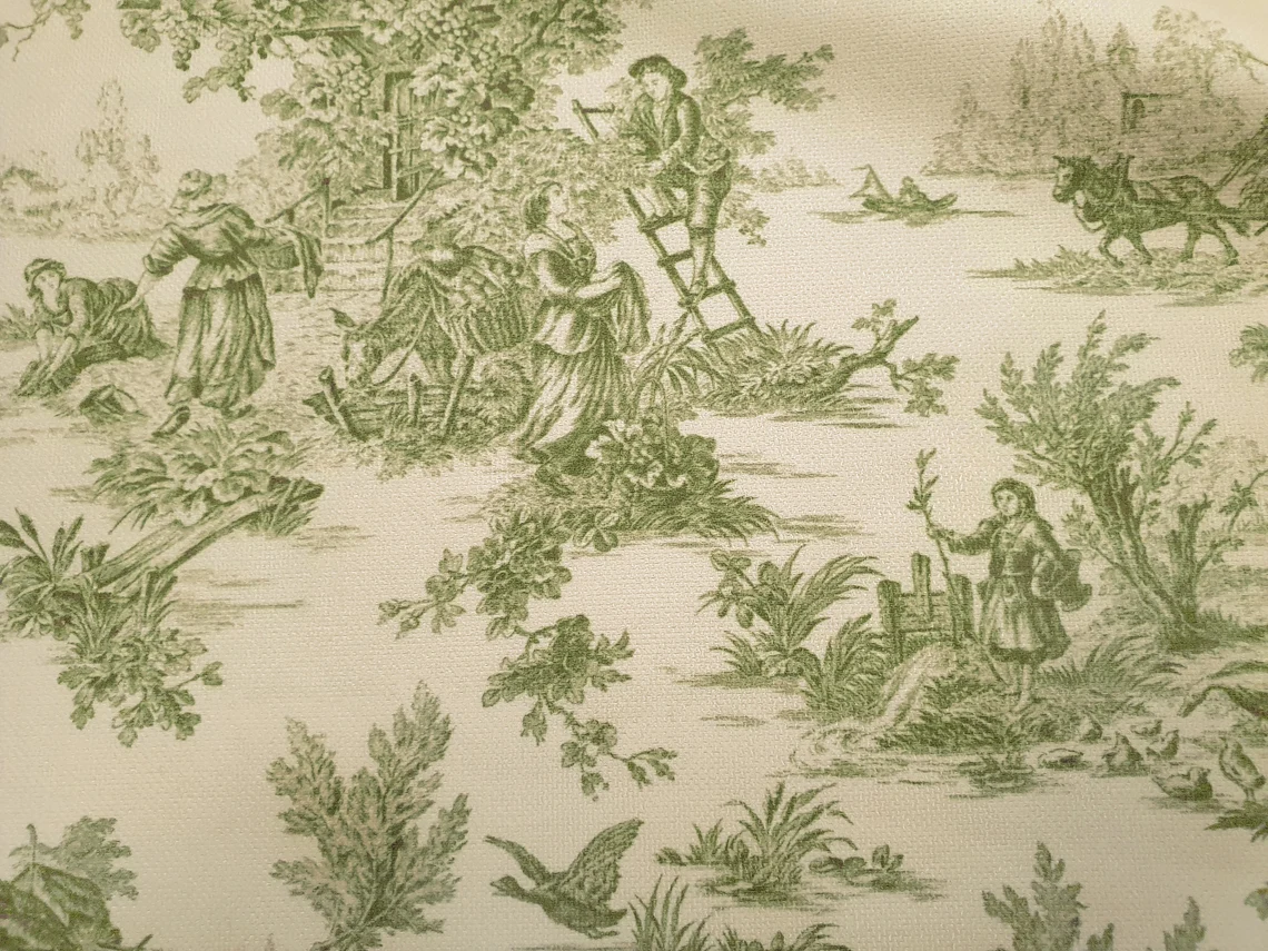 Green Toile de Jouy Fabric