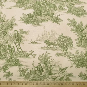 Toile de Jouy Fabric, Green and Beige