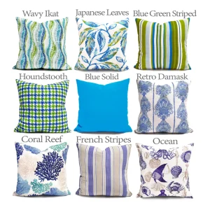 Blue Green Nautical Throw Pillow Cover Set