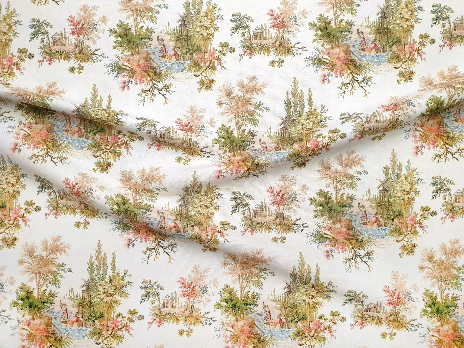 Olive Green Toile de Jouy Fabric