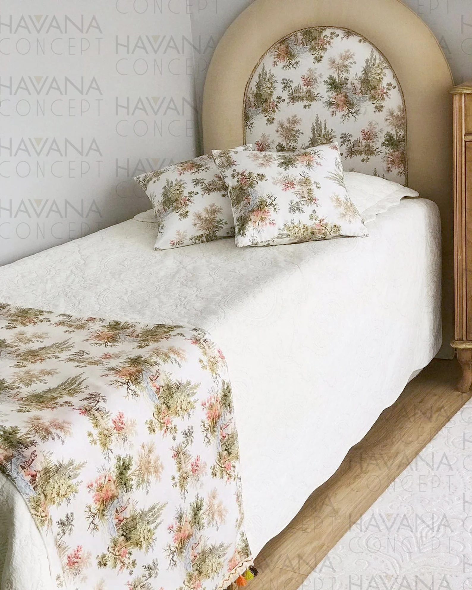 Olive Green Toile de Jouy Fabric