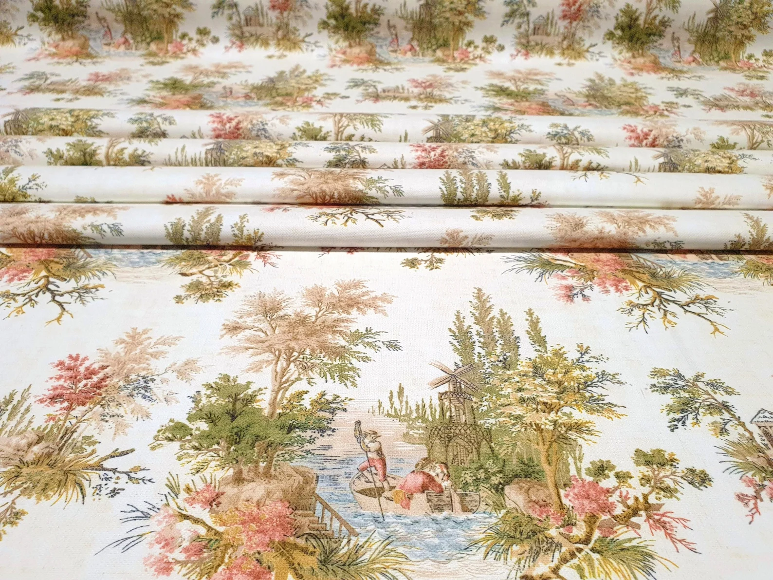 Olive Green Toile de Jouy Fabric