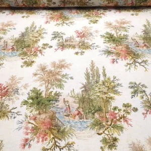 Olive Green Toile de Jouy Fabric