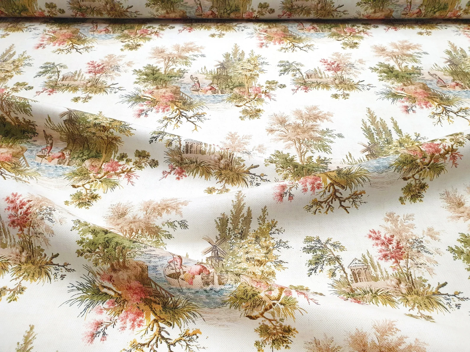 Olive Green Toile de Jouy Fabric