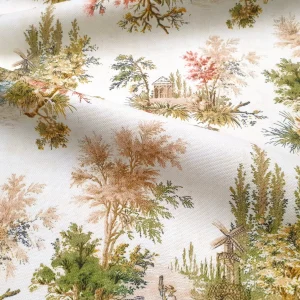 Olive Green Toile de Jouy Fabric