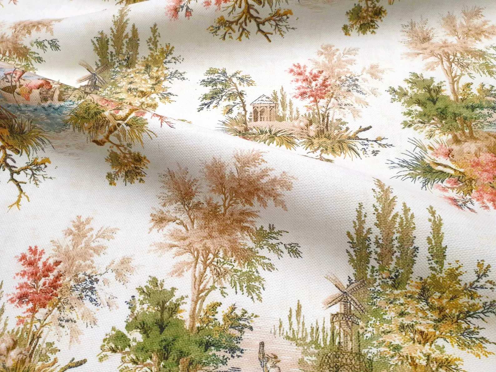 Olive Green Toile de Jouy Fabric