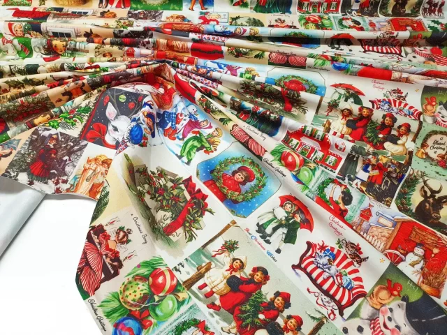 Vintage Christmas Postcards Fabric