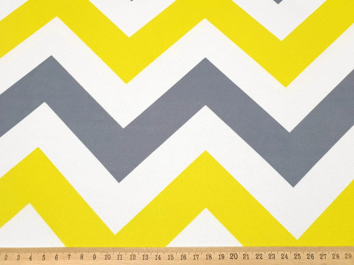 Yellow Grey Chevron Fabric