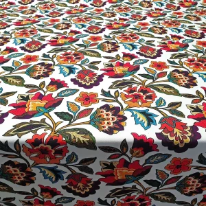 White Polish Folk Art Floral Fabric