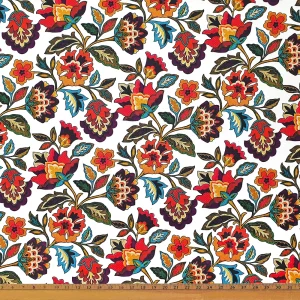 White Polish Folk Art Floral Fabric