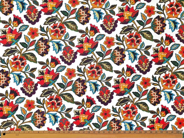 White Polish Folk Art Floral Fabric