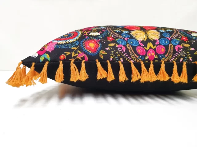 Asian Uzbek Floral Tassel Pillow Cover