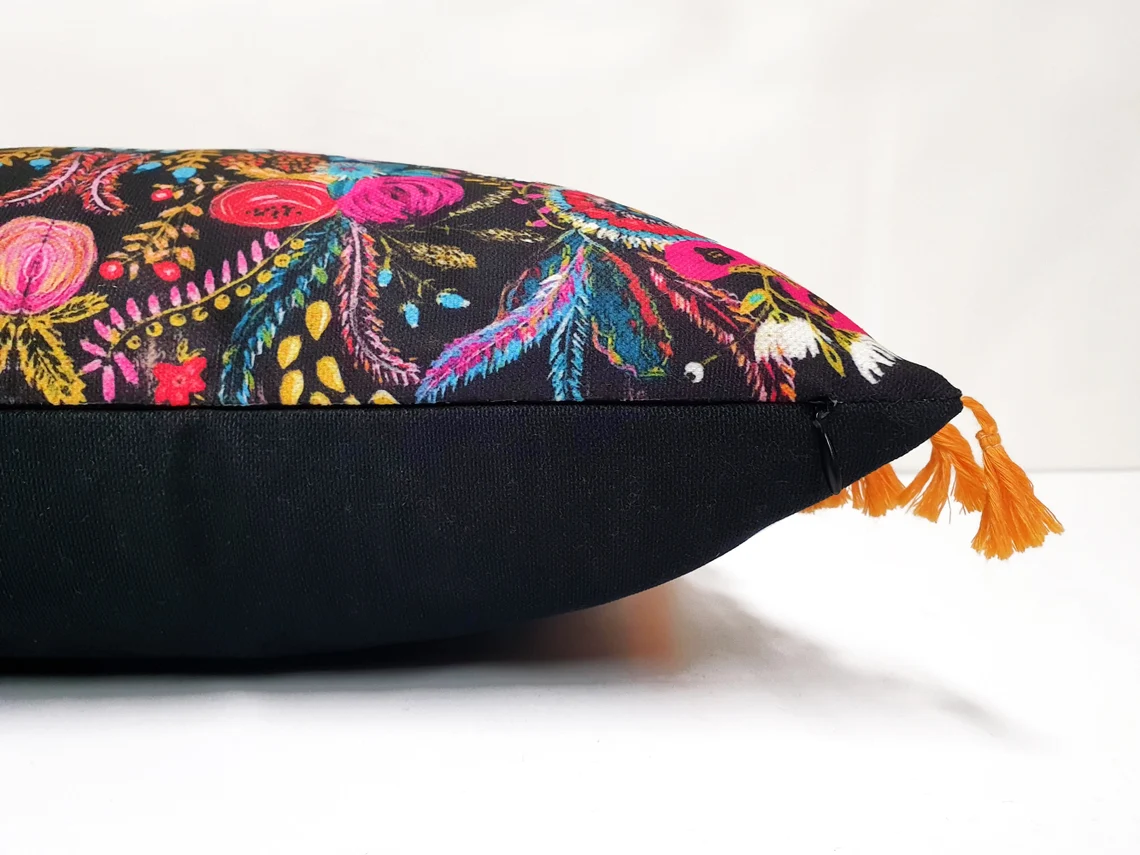 Asian Uzbek Floral Tassel Pillow Cover